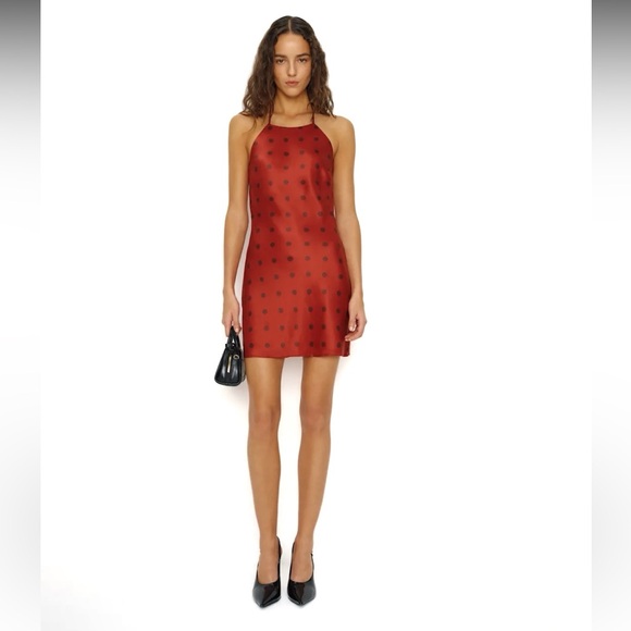 Reformation Dresses & Skirts - Reformation Red Polka Dot Halter Slip small
In Hot to Dot Jennis Silk Dress